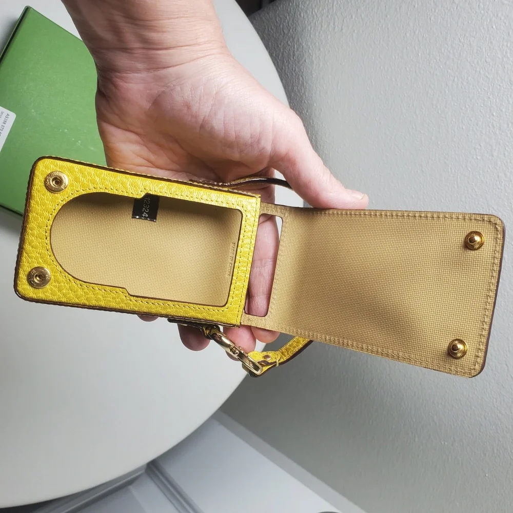 Kate Spade Yellow Pebbled Leather Flip Phone Wristlet Case Gold Hardware NEW NWT